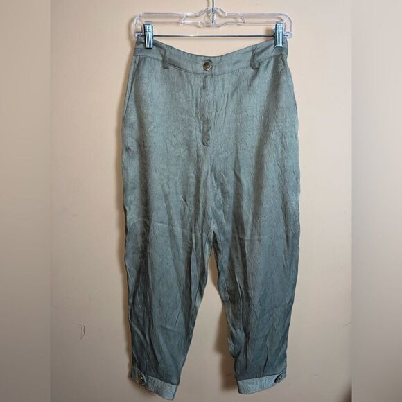 Zara Olive Green Slouchy Loose Fit Silky Jogger‎ Pants Size Small - Picture 1 of 9